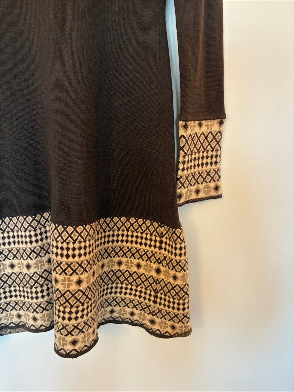 Prana Brown Fall midi Dress with Cream Fair Isle Accents Wool, Cashmere, Cotton - Picture 4 of 10